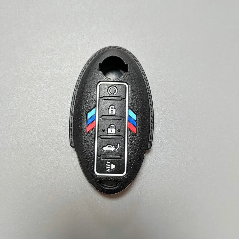 Black silicone cover for a universal car key fob with various lock icons and a car symbol.