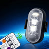Drahtlose LED-Stroboskoplampe neben einer Steuerung mit ON, OFF, MODUS und STATIC Einstellungen