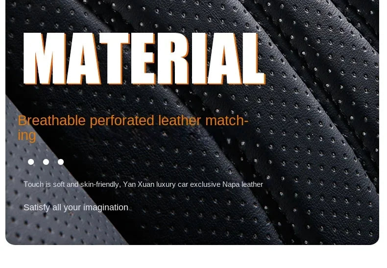 Close-up of breathable perforated leather matching material for car seat covers