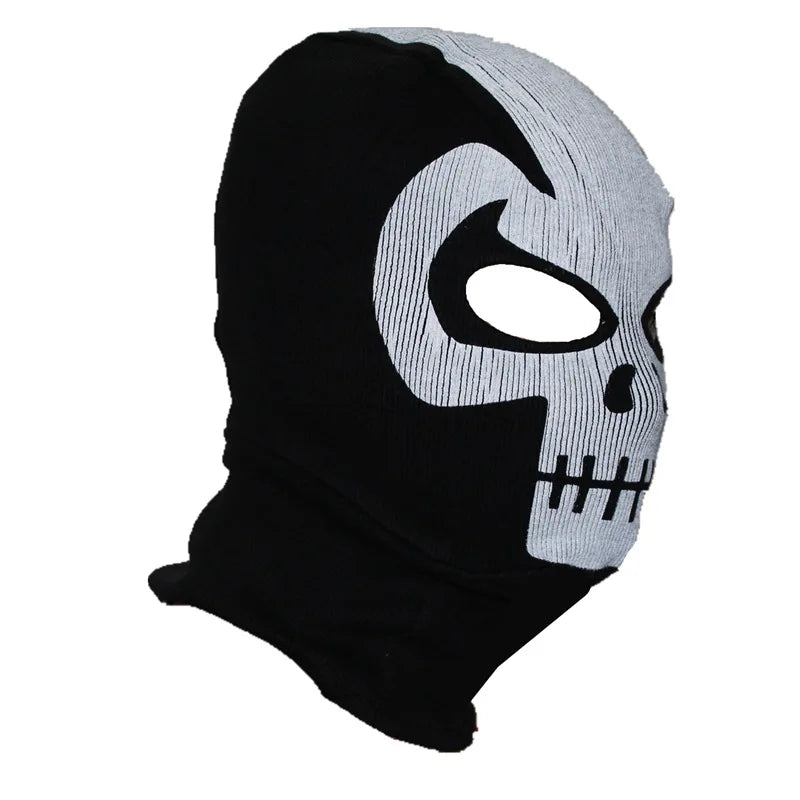 Balaclava facial completa en blanco y negro con diseño de calavera