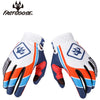 Gants de moto durables blancs, bleus et oranges pour cyclisme et VTT.