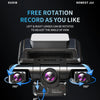 A multi-camera dash cam featuring left and right lenses that can be rotated to adjust the angle of view.