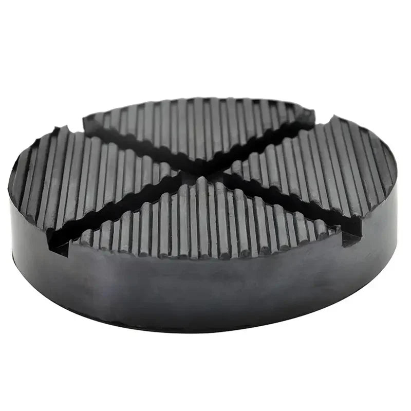 Black car jack point protection pads with a textured surface for undercarriage protection