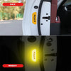Day and night views of reflective car door warning decals indicating open status on a vehicle door.