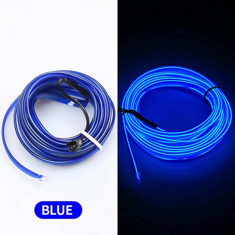 Blue flexible LED strip light coiled for car interior ambient lighting