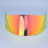 A curved, tinted visor shield for a motorcycle helmet, featuring an orange-to-green gradient and a central vertical stripe.
