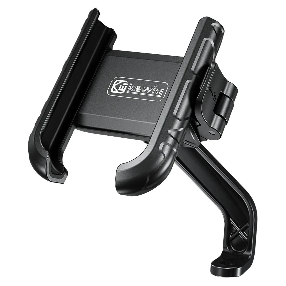Support universel pour téléphone moto noir avec système de serrage.