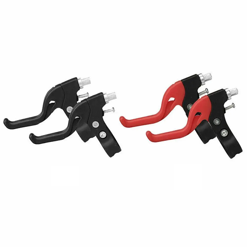 Une paire de leviers V-brake universels noirs et rouges pour vélos d'enfants et de montagne.