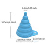 Blue silicone funnel with a narrow neck and wide base for engine fluids
