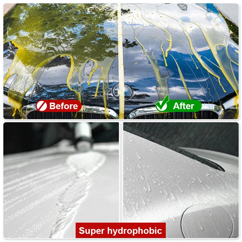 Before and after comparison showing the effect of a ceramic nano coating on car glass for hydrophobic protection
