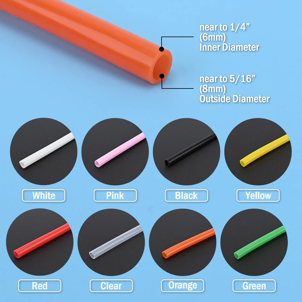 A collection of various colored foam cannon filters shown as thin rods, including white, pink, black, yellow, red, clear, ora