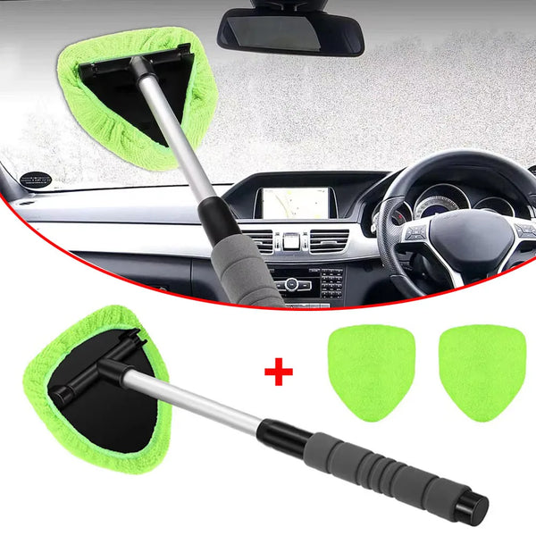 A set of telescopic windshield cleaning brushes with green foam heads and black handles.