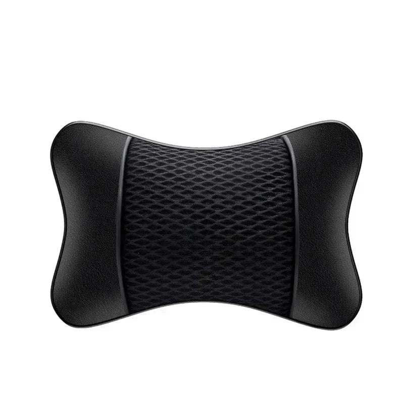 Black ergonomic leather headrest and neck support cushion.