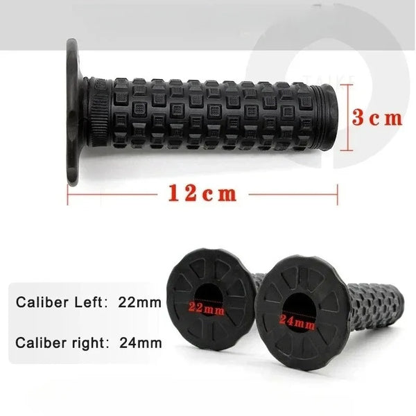 Black universal motorcycle handlebar grips with 22mm and 24mm caliber options