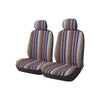 A set of striped universal seat covers designed for vans and trucks.