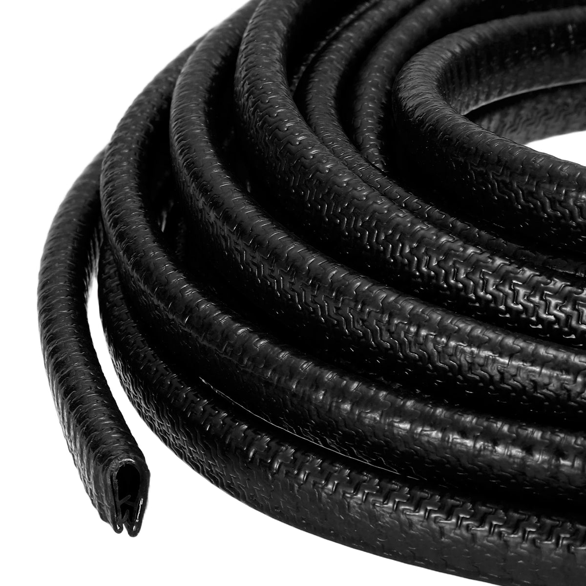 Una bobina de moldura de goma negra y duradera para sellado.
