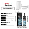 RayHong Car Glass Repair Kit showing various components and a glass repair fluid bottle.