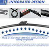 Integrated design wiper blade system showing various components and a finished wiper arm.