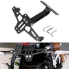 Soporte de matrícula universal para motocicleta negro con soportes y tornillos.