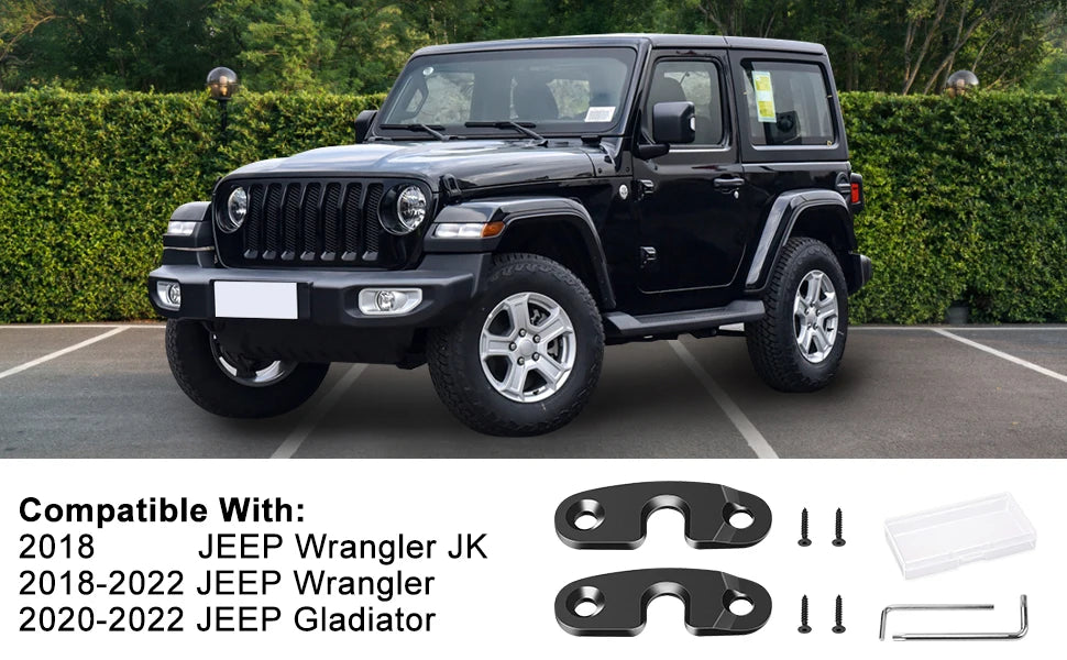 Black Jeep Wrangler and Gladiator with a heavy duty aluminum sun visor repair kit displayed outdoors