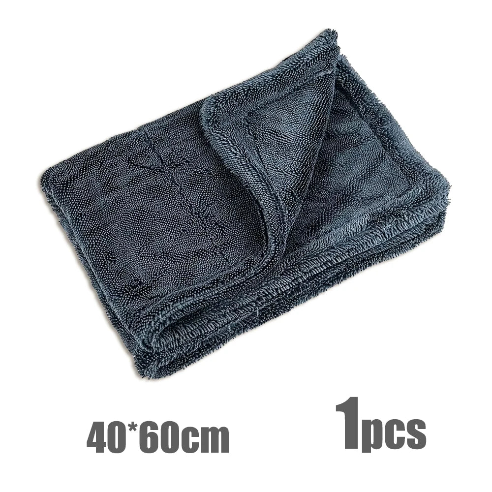 A dark gray heavy-duty dual-sided microfiber cleaning cloth folded and displayed.