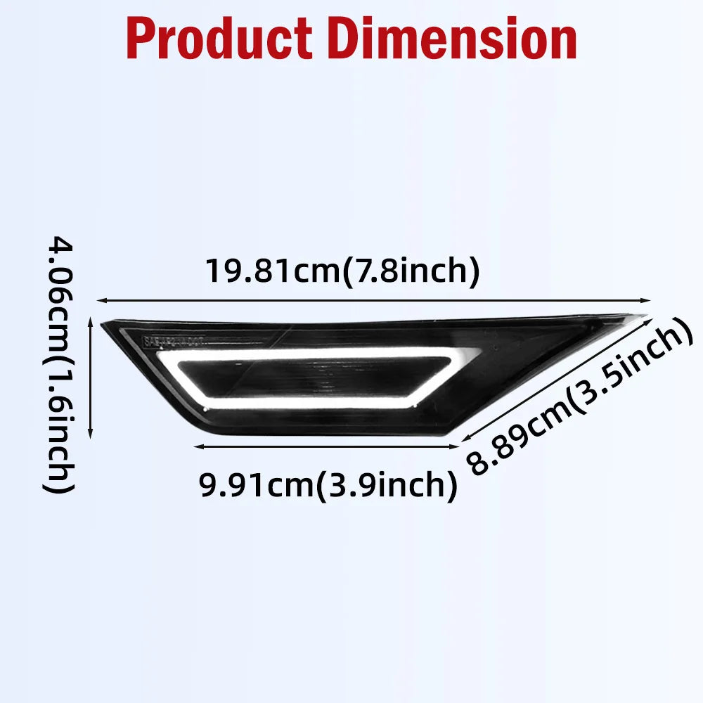 Dimension diagram showing the size of an LED side marker light, measuring 19.81cm by 8.89cm.