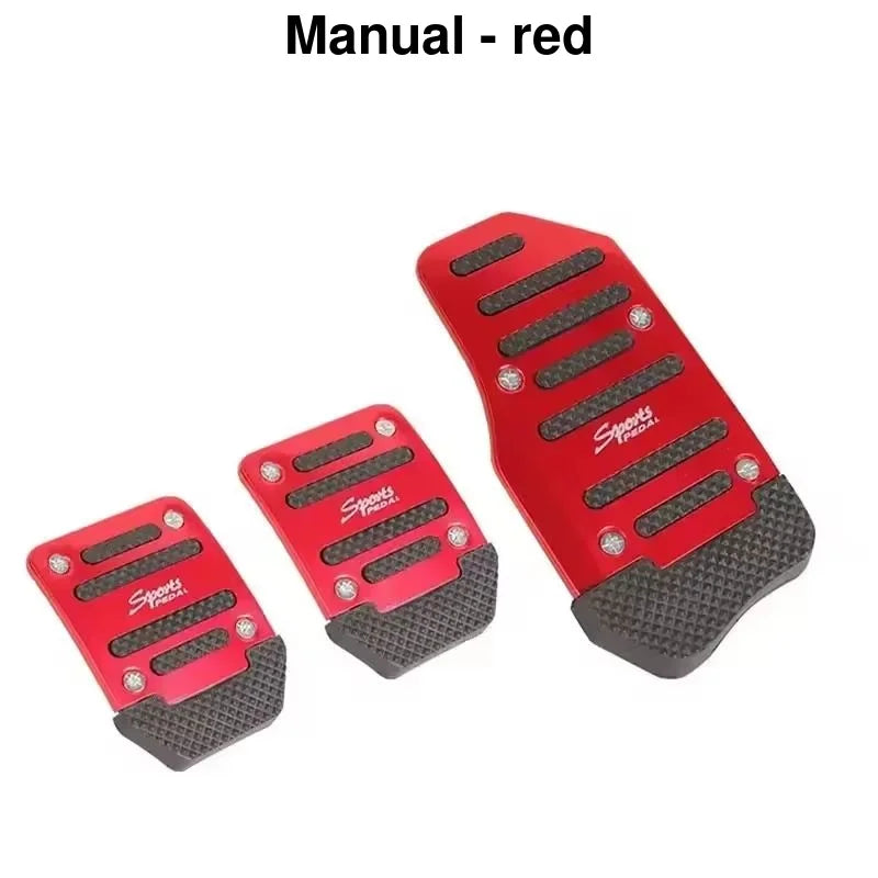 Red universal aluminum car pedal covers with textured rubber grips