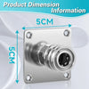 Étagère de rangement pour canon à mousse en acier inoxydable avec adaptateurs à connexion rapide et marquages dimensionnels.