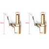 A portable inflatable tire pump with brass fittings and a metal lever, shown in two views.