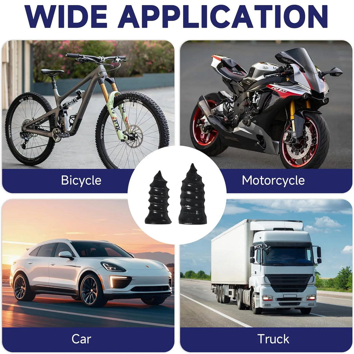 Image showing a wide application tire repair kit for bicycle, motorcycle, car, and truck.