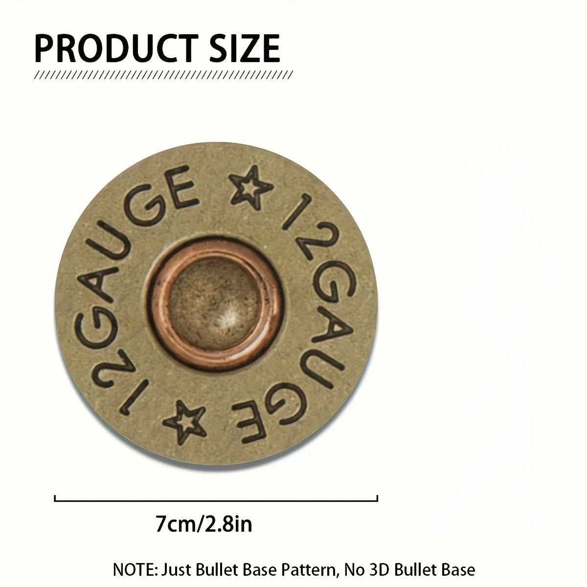 A round brass gauge stamp with the text 12 GAUGE is visible on a light background.