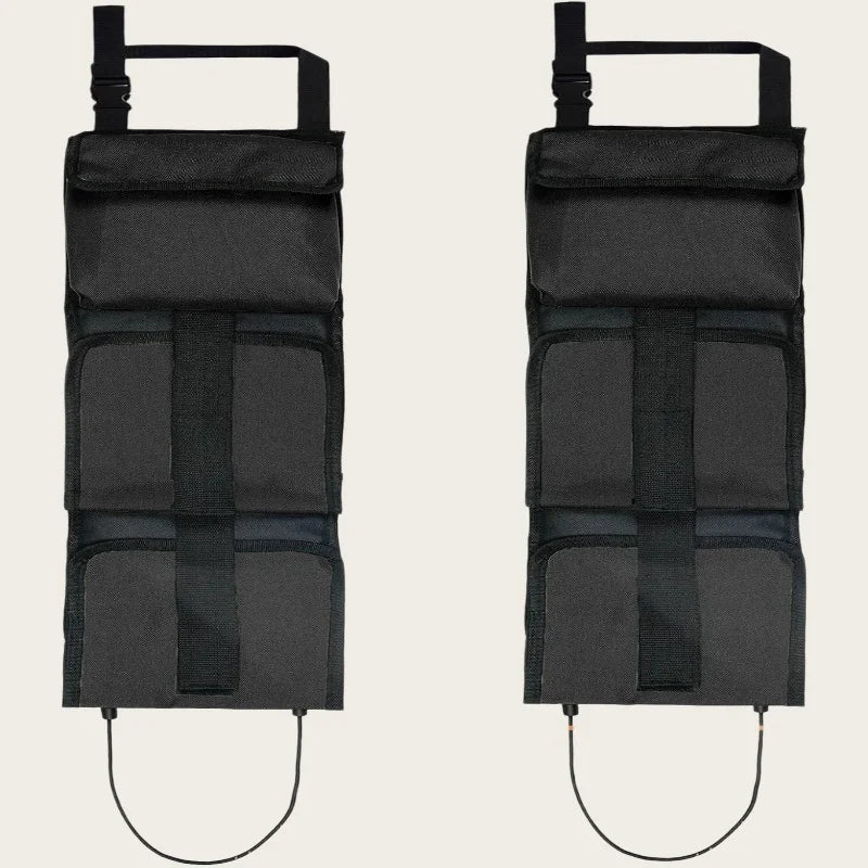 Black tactical rifle sling organizer with multi-pocket storage displayed against a light background.