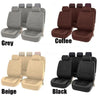 A set of universal PU leather car seat covers in grey, coffee, beige, and black.