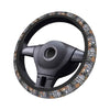 Black steering wheel covers with a camouflage pattern featuring brown and gray tones.
