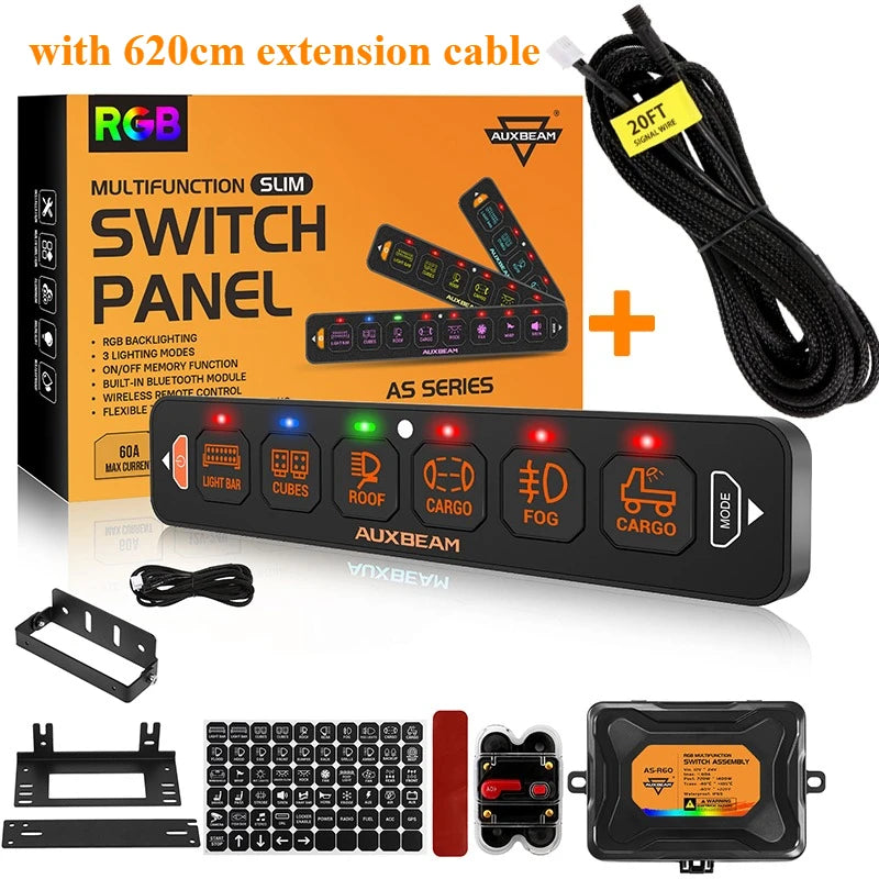RGB Slim switch panel with 620cm extension cable and wireless remote for vehicles