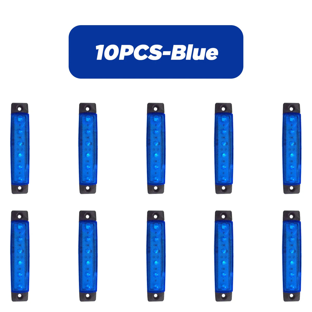 Un jeu de dix feux marqueurs LED bleus pour véhicules.