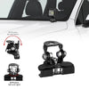 Black mounting brackets for a universal LED light bar, shown in various angles.