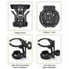 Support de tasse de moto noir réglable montrés dans diverses configurations d'installation.