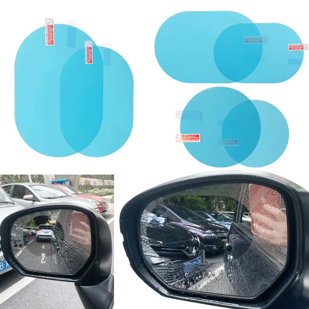 Kit de película para ventanas de coche antiempañante y resistente a la lluvia, mostrando círculos superpuestos y un primer pl