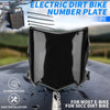 Black plastic number plate cover for electric dirt bikes with UV protection and easy installation