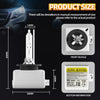 A white HID Xenon bulb assembly with various dimensions and mounting information shown against a dark background.