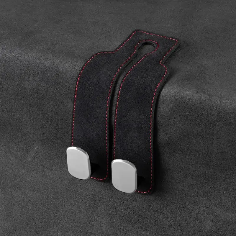 Black heavy duty car headrest storage hooks with silver grips