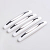 A set of white car door edge protection strips arranged diagonally on a light gray background.