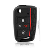 Black silicone car key cover with multiple buttons and a red accent line