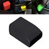 A black silicone seat belt buckle cover shown in various colors and an open view.