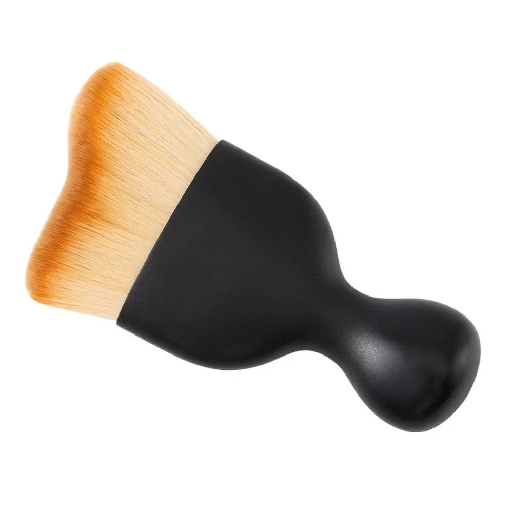 A curved silicone brush with a wooden handle and black head for cleaning car interiors.