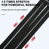 Black heavy duty motorcycle seat strap kit showing the stretched latex yarns for rebound