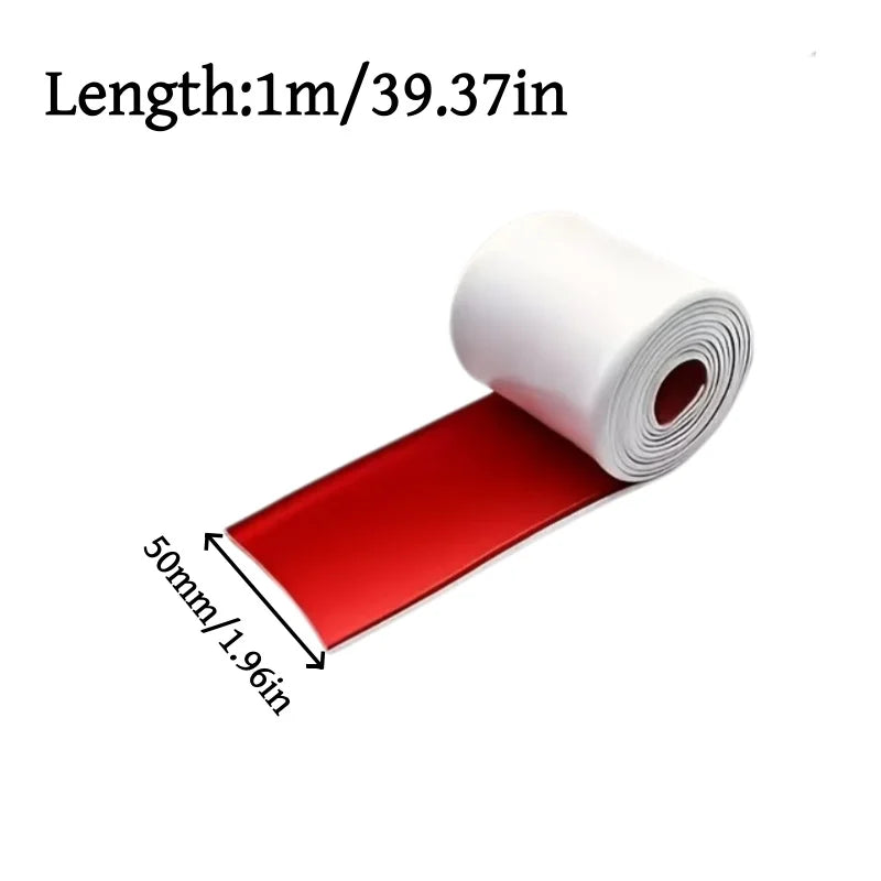 A roll of red self-adhesive PVC car side protection strip with a 50mm width.