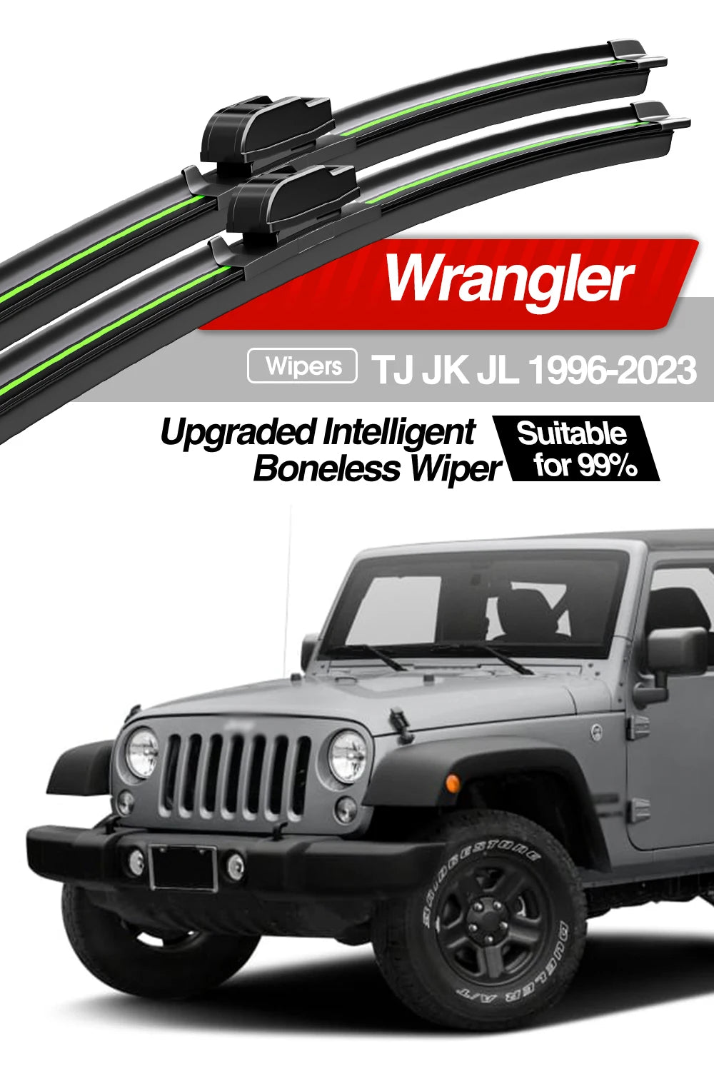Upgrade intelligent boneless wiper blades for 1996-2023 Jeep Wrangler