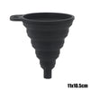 Black silicone funnel with a spout and a narrow tip for pouring fluids